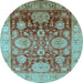 Round Machine Washable Oriental Light Blue Traditional Rug, wshurb1058lblu