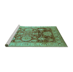 Sideview of Machine Washable Oriental Turquoise Traditional Area Rugs, wshurb1058turq