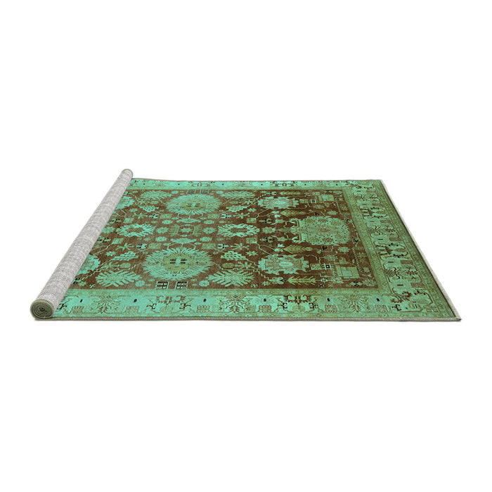 Sideview of Machine Washable Oriental Turquoise Traditional Area Rugs, wshurb1058turq
