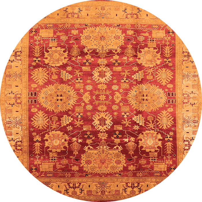 Round Machine Washable Oriental Orange Traditional Area Rugs, wshurb1058org