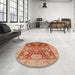 Round Mid-Century Modern Brown Sand Brown Oriental Rug in a Office, urb1058
