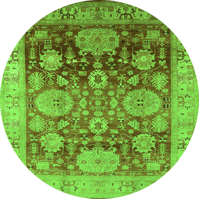 Round Machine Washable Oriental Green Traditional Area Rugs, wshurb1058grn
