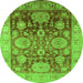 Round Machine Washable Oriental Green Traditional Area Rugs, wshurb1058grn