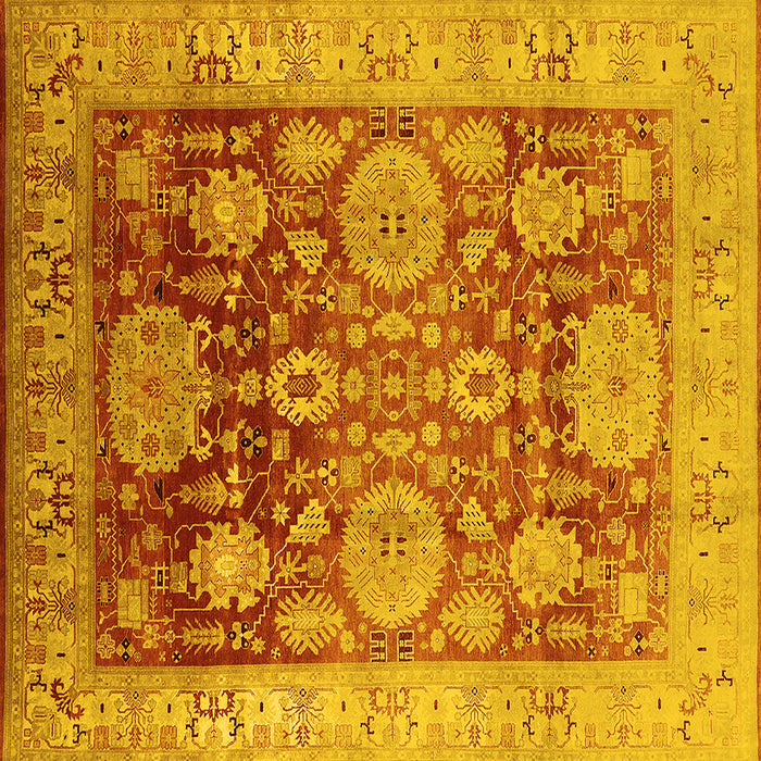 Square Machine Washable Oriental Yellow Traditional Rug, wshurb1058yw