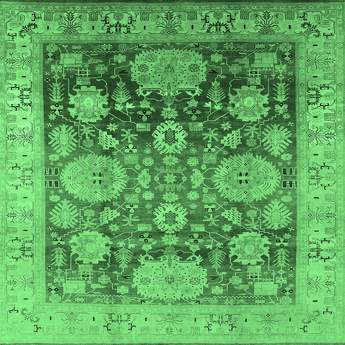 Square Machine Washable Oriental Emerald Green Traditional Area Rugs, wshurb1058emgrn