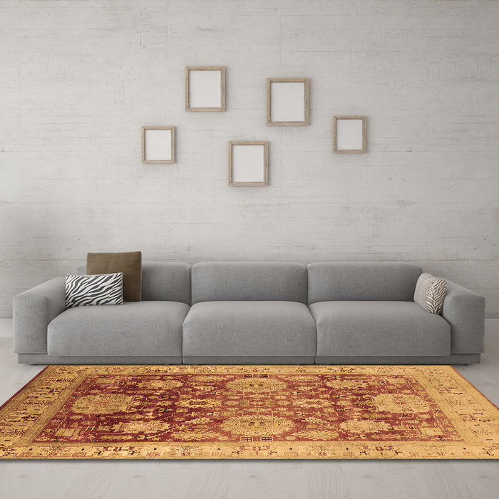 Machine Washable Oriental Brown Traditional Rug in a Living Room,, wshurb1058brn