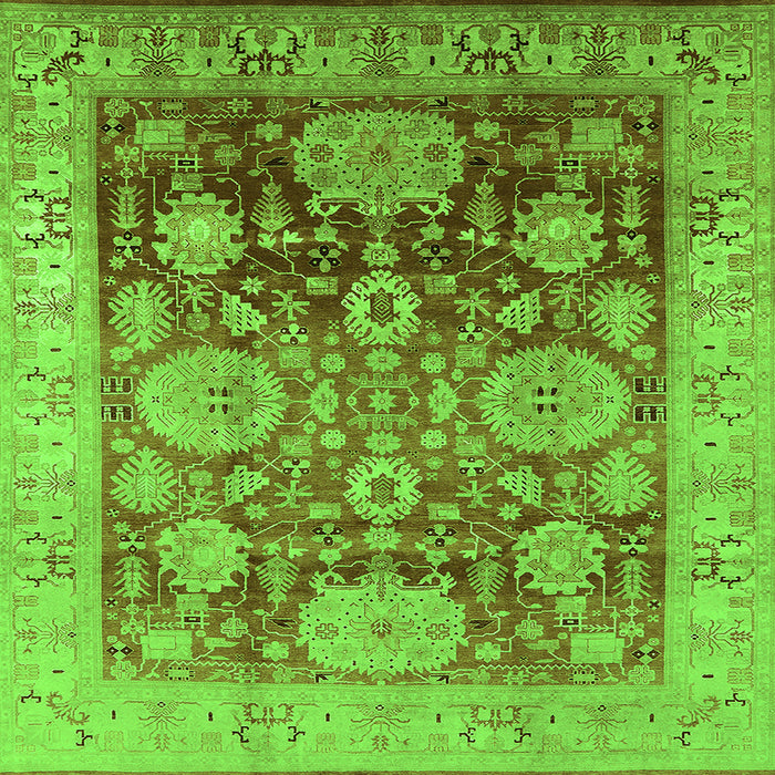 Square Machine Washable Oriental Green Traditional Area Rugs, wshurb1058grn