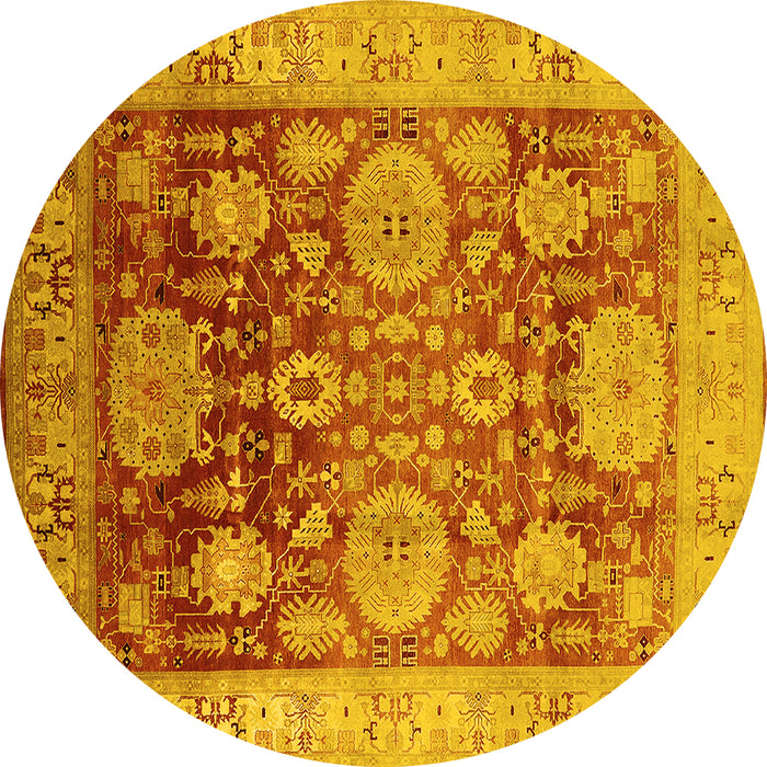 Round Machine Washable Oriental Yellow Traditional Rug, wshurb1058yw