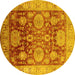 Round Machine Washable Oriental Yellow Traditional Rug, wshurb1058yw