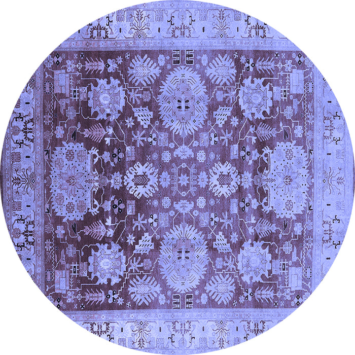 Round Machine Washable Oriental Blue Traditional Rug, wshurb1058blu