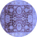 Round Machine Washable Oriental Blue Traditional Rug, wshurb1058blu