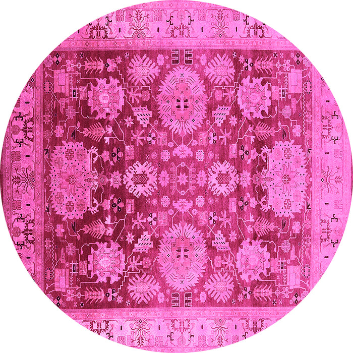 Round Machine Washable Oriental Pink Traditional Rug, wshurb1058pnk