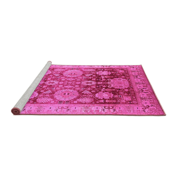 Sideview of Machine Washable Oriental Pink Traditional Rug, wshurb1058pnk