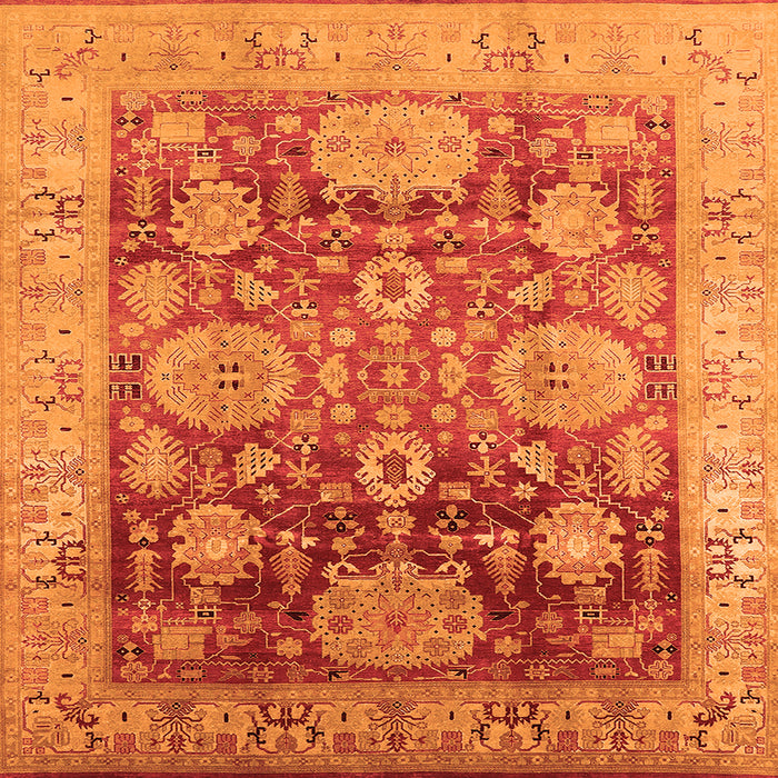 Square Machine Washable Oriental Orange Traditional Area Rugs, wshurb1058org