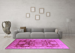 Machine Washable Oriental Purple Traditional Area Rugs in a Living Room, wshurb1058pur