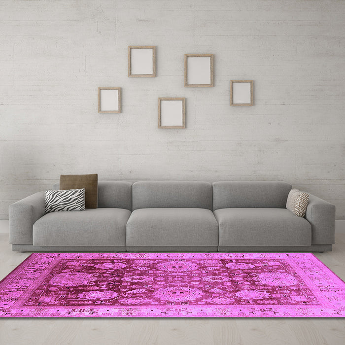 Machine Washable Oriental Purple Traditional Area Rugs in a Living Room, wshurb1058pur