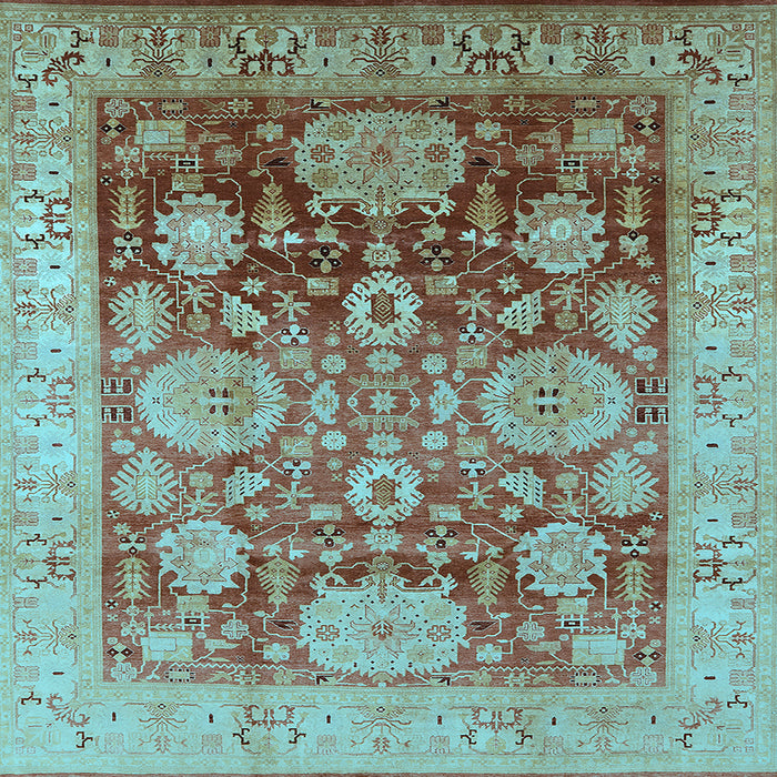 Square Machine Washable Oriental Light Blue Traditional Rug, wshurb1058lblu