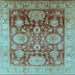 Square Machine Washable Oriental Light Blue Traditional Rug, wshurb1058lblu