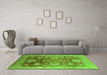 Machine Washable Oriental Green Traditional Area Rugs in a Living Room,, wshurb1058grn
