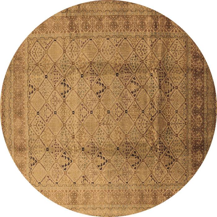Round Oriental Brown Traditional Rug, urb1059brn