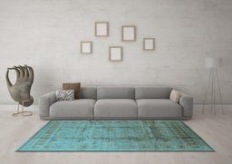 Machine Washable Oriental Light Blue Traditional Rug in a Living Room, wshurb1059lblu