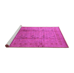 Sideview of Machine Washable Oriental Pink Traditional Rug, wshurb1059pnk