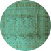 Round Oriental Turquoise Traditional Rug, urb1059turq