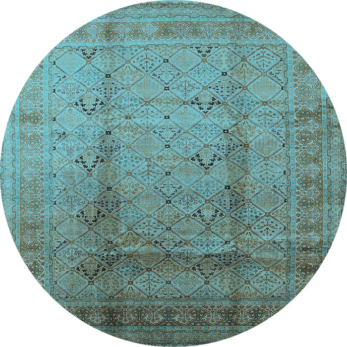 Round Oriental Light Blue Traditional Rug, urb1059lblu