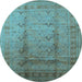 Round Oriental Light Blue Traditional Rug, urb1059lblu