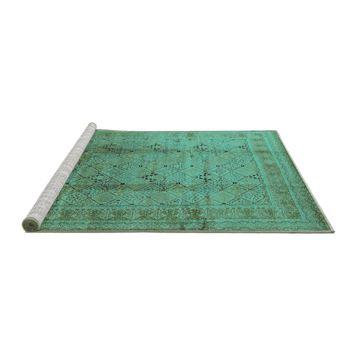Sideview of Machine Washable Oriental Turquoise Traditional Area Rugs, wshurb1059turq