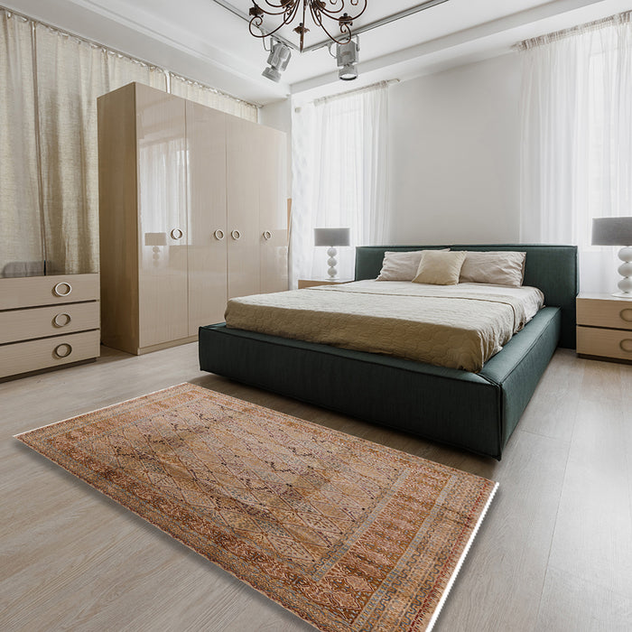 Machine Washable Industrial Modern Light Copper Gold Rug in a Bedroom, wshurb1059