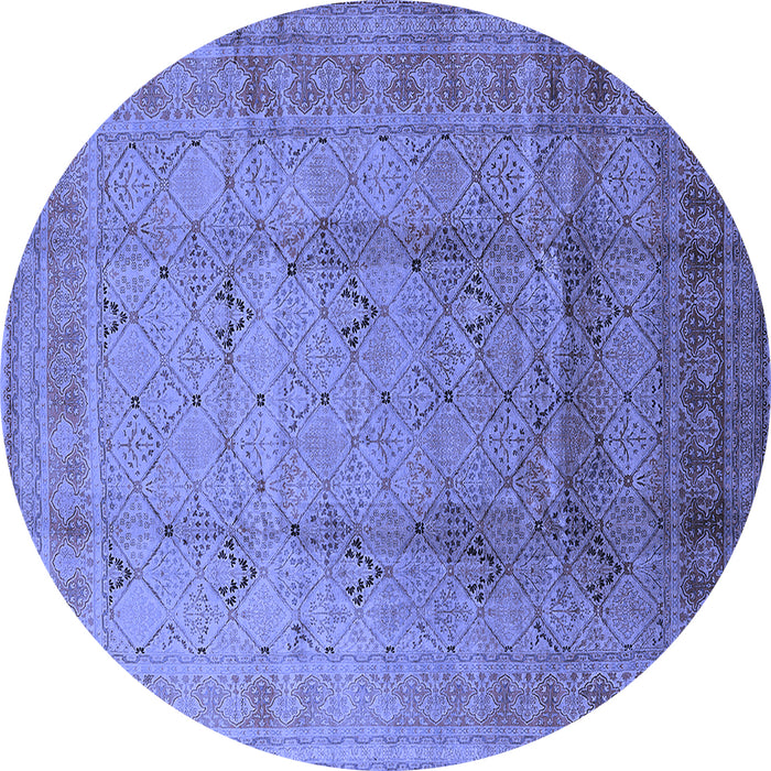 Round Oriental Blue Traditional Rug, urb1059blu