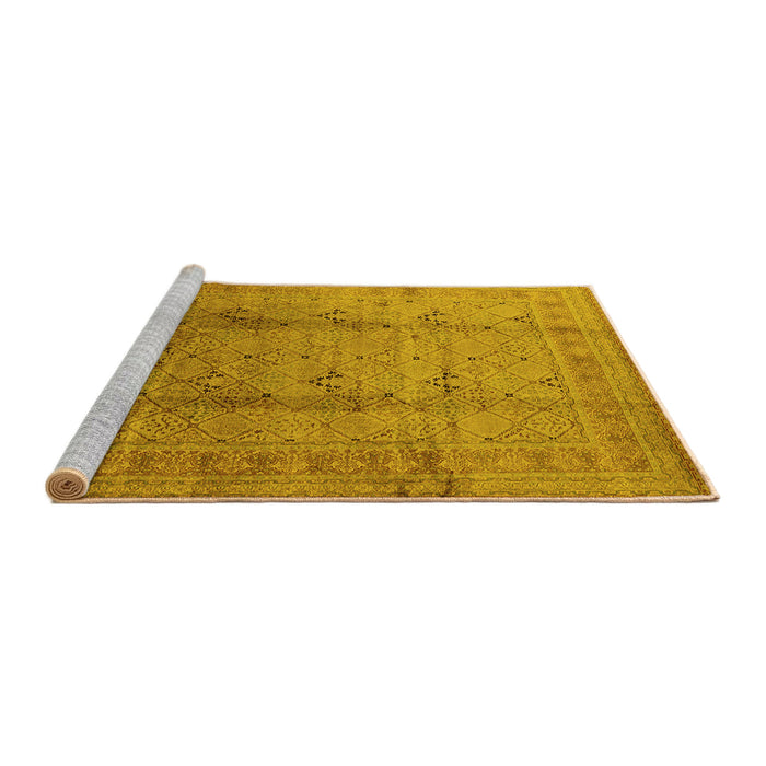 Sideview of Machine Washable Oriental Yellow Traditional Rug, wshurb1059yw