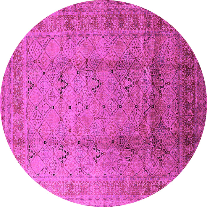 Round Machine Washable Oriental Pink Traditional Rug, wshurb1059pnk