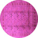 Round Machine Washable Oriental Pink Traditional Rug, wshurb1059pnk