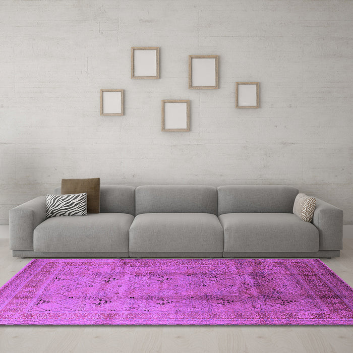 Machine Washable Oriental Purple Traditional Area Rugs in a Living Room, wshurb1059pur