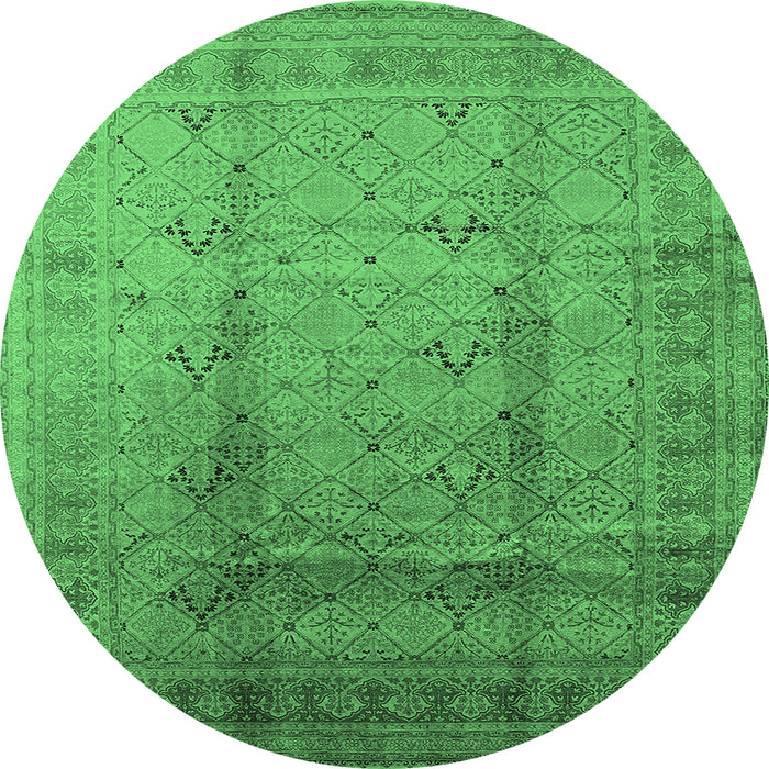 Round Oriental Emerald Green Traditional Rug, urb1059emgrn
