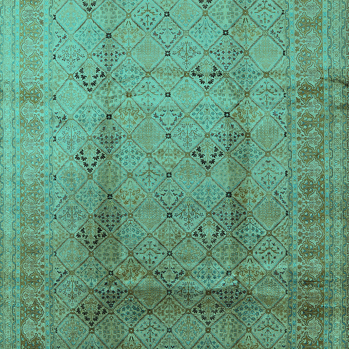 Machine Washable Oriental Turquoise Traditional Area Rugs, wshurb1059turq