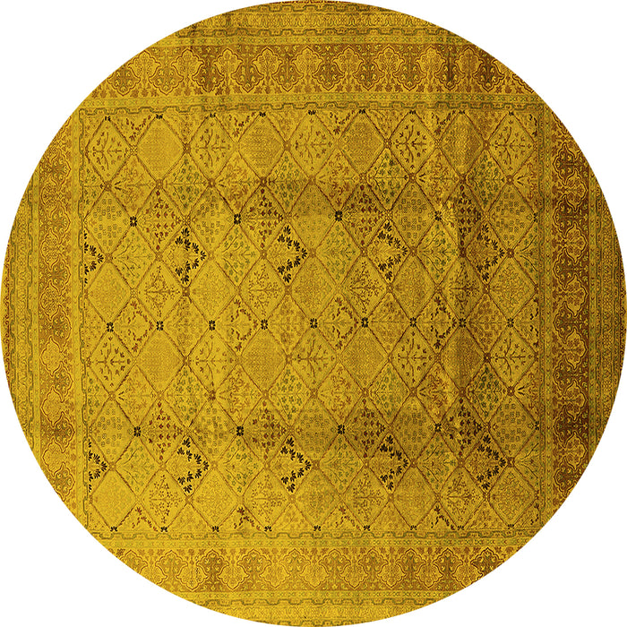 Round Oriental Yellow Traditional Rug, urb1059yw