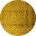 Round Oriental Yellow Traditional Rug, urb1059yw