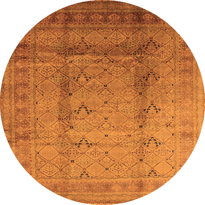 Round Machine Washable Oriental Orange Traditional Area Rugs, wshurb1059org