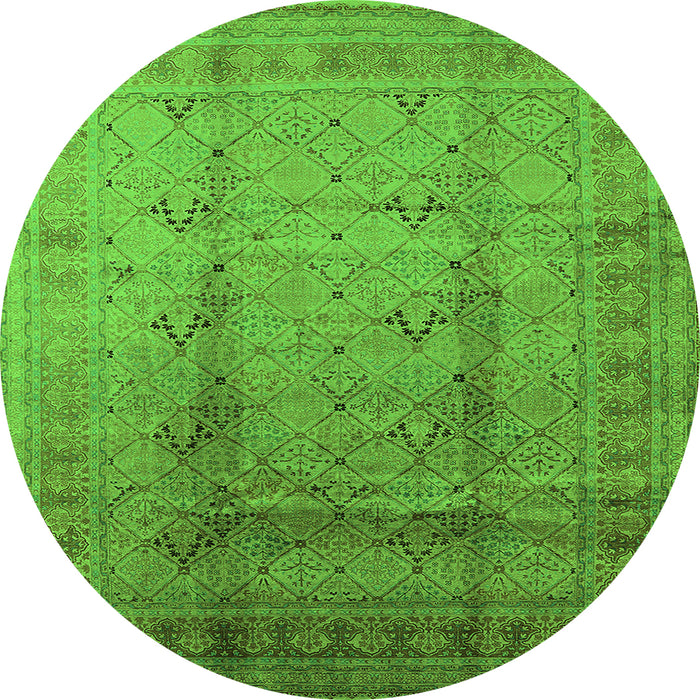Round Machine Washable Oriental Green Traditional Area Rugs, wshurb1059grn