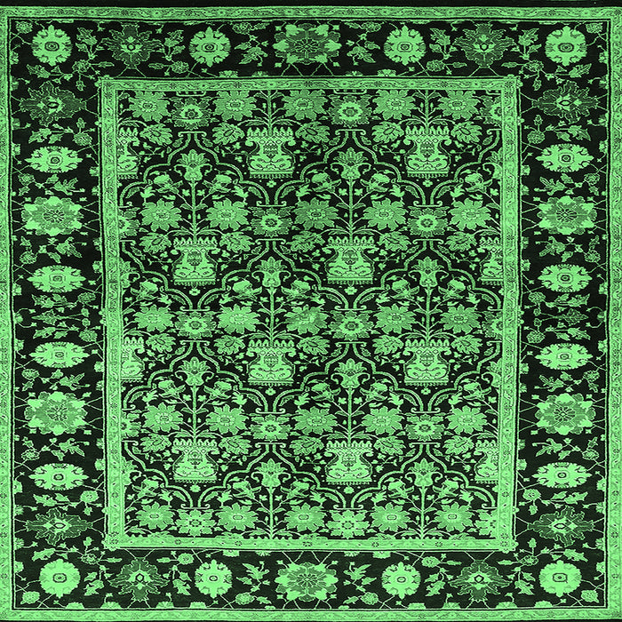 Square Machine Washable Oriental Emerald Green Traditional Area Rugs, wshurb1060emgrn