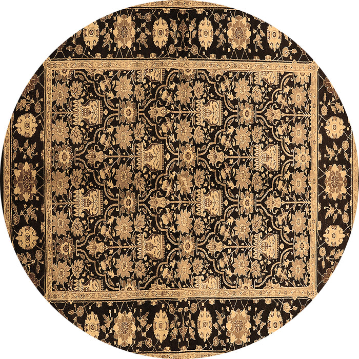 Round Oriental Brown Traditional Rug, urb1060brn