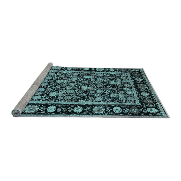 Sideview of Machine Washable Oriental Light Blue Traditional Rug, wshurb1060lblu
