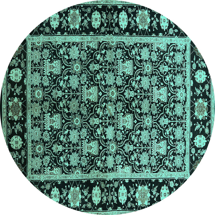 Round Machine Washable Oriental Turquoise Traditional Area Rugs, wshurb1060turq