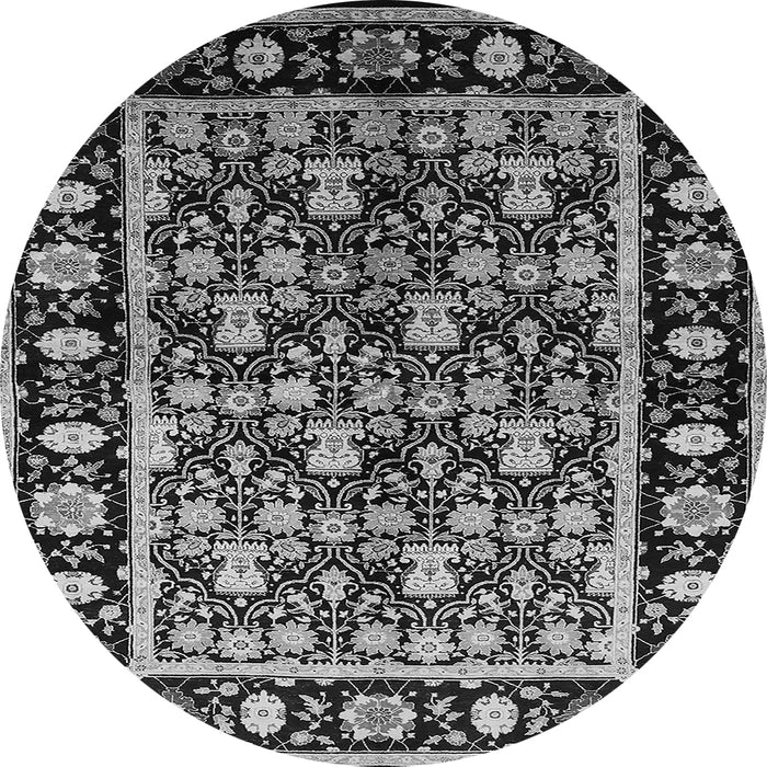 Round Machine Washable Oriental Gray Traditional Rug, wshurb1060gry