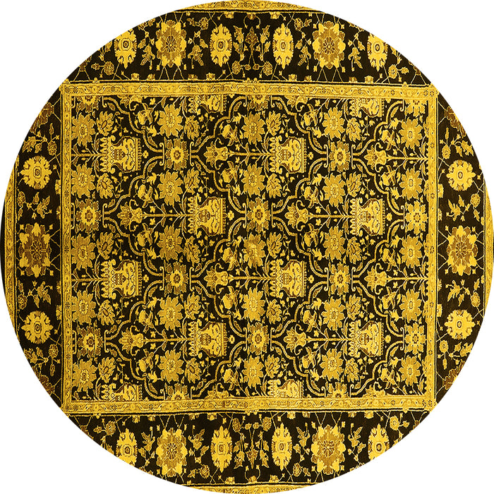 Round Machine Washable Oriental Yellow Traditional Rug, wshurb1060yw