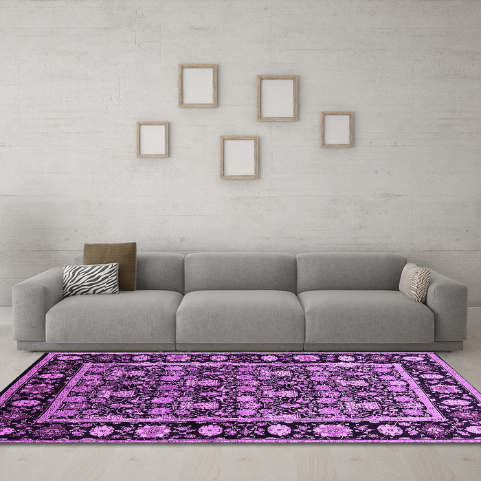 Machine Washable Oriental Purple Traditional Area Rugs in a Living Room, wshurb1060pur