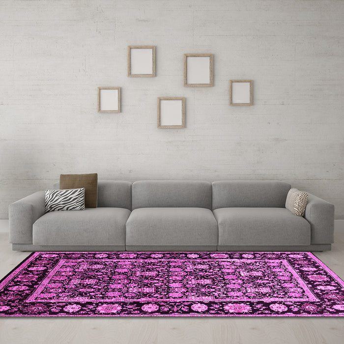 Machine Washable Oriental Pink Traditional Rug in a Living Room, wshurb1060pnk